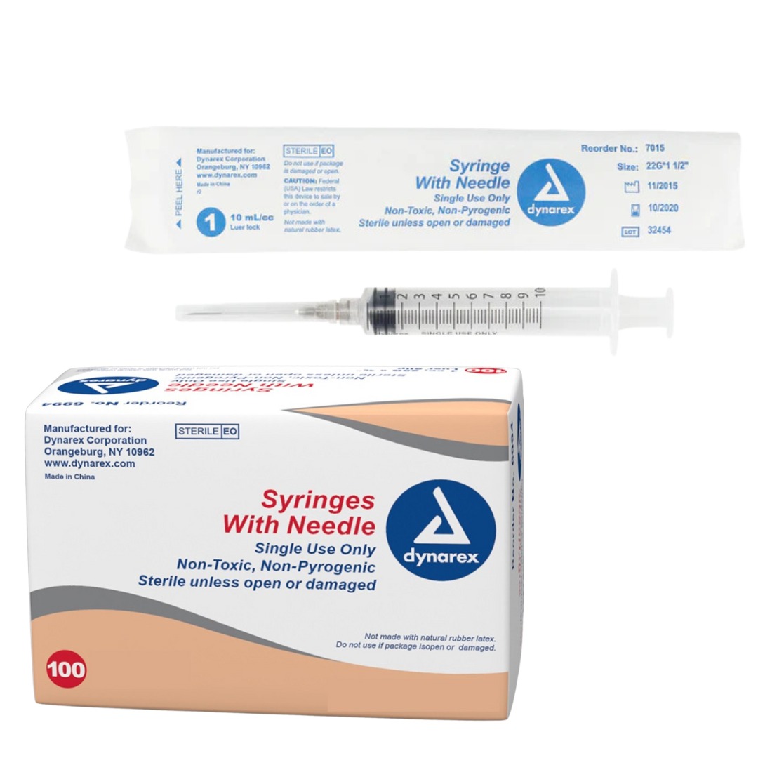 Dynarex Syringe with Needle 10CC 1 100ct